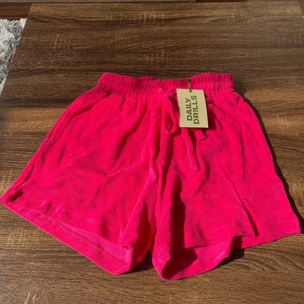 Terry cloth hot pink shorts